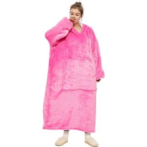 Roze hoodie blanket - Extra Lang 120cm - fleece deken met mouwen en capuchon – Oversized hoodie deken met mouwen – Fleece deken – Fleece TV deken – Plaid met mouwen – Warm & zacht – Fleece poncho - roze - Badrock