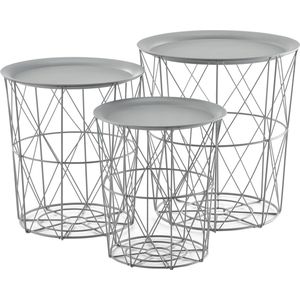 Bijzettafel Shana - Metaal - Set van 3 - Met afneembaar tafelblad - Lichtgrijs - Metaal - Modern design