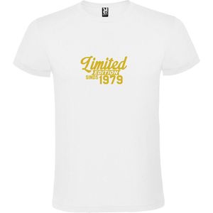 Wit T-Shirt met “Limited sinds 1979 “ Afbeelding Goud Size XL
