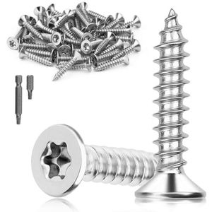 Houtschroeven M5 x 40 mm 60 stuks - Torx Roestvrij Staal Verzonken Kopschroeven