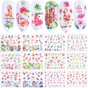 12 Stuks Nagelstickers – Flamingo, Tropische Bladeren – Nail Art Stickers – Set van 12 nagelstickers – Flamingo en tropische bladeren designs – nail art en decoratie – Gemakkelijk aan te brengen – thuis en salons