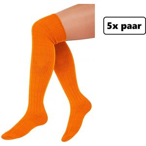 5x Paar Lange sokken oranje gebreid mt.41-47 - knie over - Tiroler heer dames kniekousen kousen voetbalsokken festival Oktoberfest voetbal