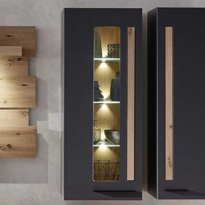Hangkast Lorna 52cm met verlichting - antraciet/eik