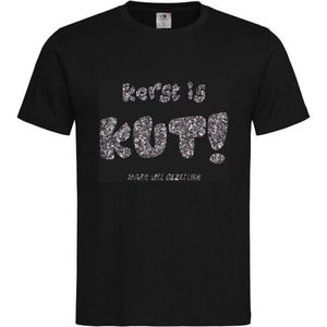 T-shirt Unisex Volwassenen Kerst Kerstmis Man Vrouw Grappig Tekst ""Kerst is KUT maar wel gezellig!!"" Op Voorkant | korte mouw | Zwart/Silver black GLITTER | maat XXL