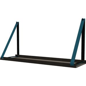 Handles and more -  Stalen wandplank zwart 70cm + leren plankdragers Petrol