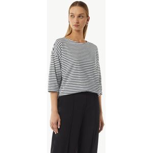 comma - T-Shirt - Gestreept - 3/4 Mouwen - 100% Katoen