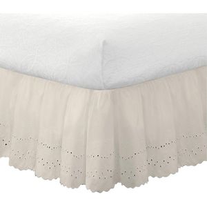 Oogje Bed Rok Stof Ruche Geborduurde Details Klassieke Verzamelde Styling 14 inch drop lengte Twin Ivoor - FRESH IDEAS - Geborduurd - Luxe Stijl Corner Bed Skirt