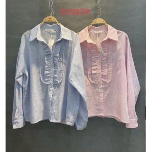 Hill Fashion - Blouse Camila - Blauw/wit - gestreept - Maat M/L