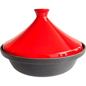 Moroccan Spicy Secrets Tajine - Tajine Gietijzer - Inclusief 4 tajinekruidenmixen - Rood - Ø 30 cm - Geschikt voor inductie