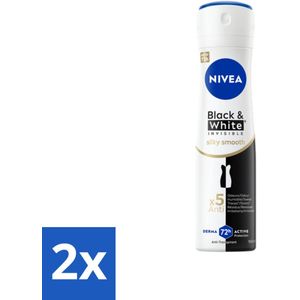 2 x NIVEA Deodorant Spray Black & White Silky Smooth 150 ml - NIVEA Deodorant - Anti-transpirant - 72 Uur Bescherming - Anti-vlekken - Witte Strepen