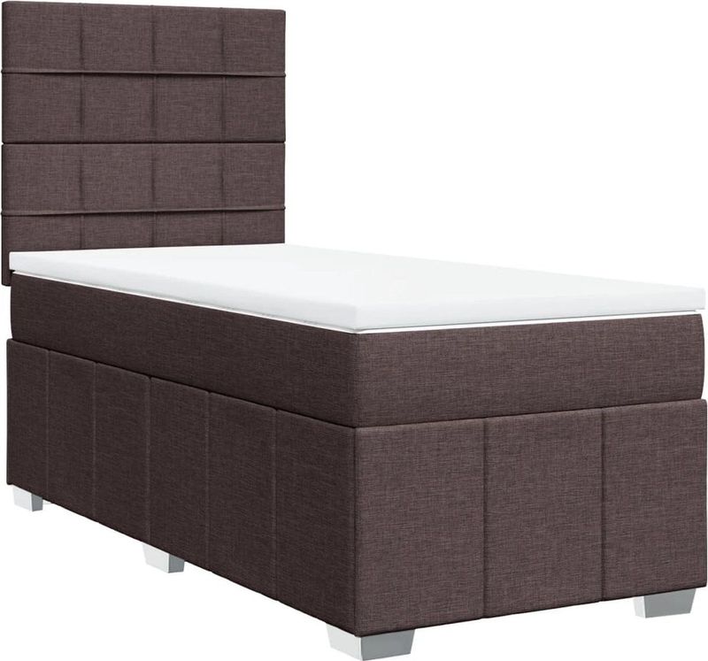 vidaXL - Boxspring - met - matras - stof - donkerbruin - 90x200 - cm