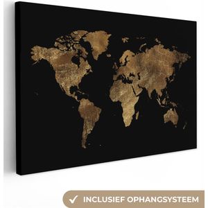 Canvas Wereldkaart - 60x40 - Wanddecoratie Wereldkaart - Goud - Luxe - Aarde - Zwart