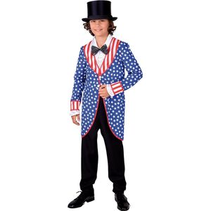 Magic By Freddy's - Landen Thema Kostuum - Slipjas Stars And Stripes Amerikaanse Verkiezingen Jongen - Blauw - Maat 128 - Carnavalskleding - Verkleedkleding