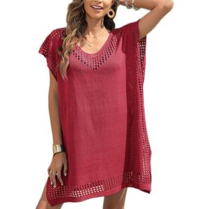 Allecto Plus - Dames Strandjurk Bikini Cover-up Zomer Gebreide Strandponcho Badpak V-hals Beachwear Cutout Gehaakte Cover-ups