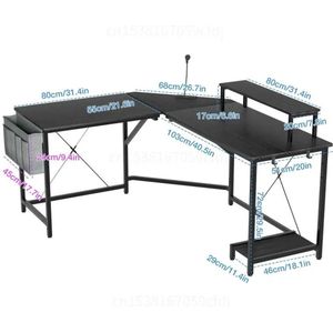 RM Store® - Hoekbureau - Gaming Bureau - Computerbureau - L Vormig - Kantoor - Slaapkamer - Woonkamer - Zwart - 158 x 51 x 72 cm.