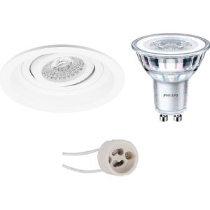 LED Spot Set - Pragmi Domy Pro - GU10 Fitting - Inbouw Rond - Mat Wit - Verdiept - Kantelbaar - Ø105mm - Philips - CorePro 830 36D - 5W - Warm Wit 3000K - Dimbaar