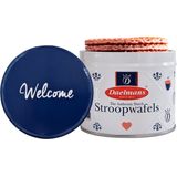 Stroopwafel Cadeau Blik 'Welcome' - Doos met 12 blikjes - 8 Stroopwafels per blik (96 Koeken)