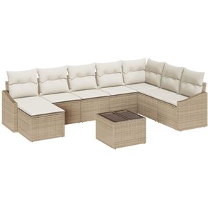 vidaXL - 9-delig - tuin - sofa - set - met - kussens - bruine - poly - rattan