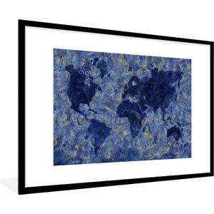 Fotolijst incl. Poster - Wereldkaart - Van Gogh - Verf - 120x80 cm - Posterlijst