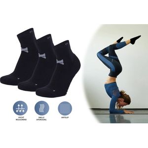 Comfort Essentials - Antislip Sokken Dames - Yoga Sokken Antislip Dames - 3 Paar - Zwart - Maat 35-38 - Huissokken - Pilates Sokken - Sportsokken Dames - Gripsokken Voetbal - Grip Socks