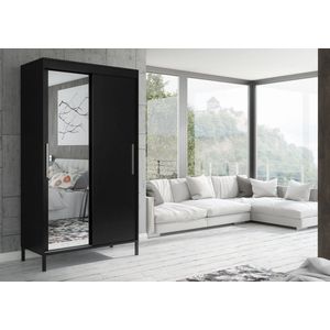 Pro-meubels - Kledingkast Baltic - 120cm - Zwart mat - met spiegel - Garderobekast