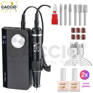 Elektrische Nagelfrees - Elektrische Nagelvijl - Nagelvijl Elektrische Set-501 Zwart-Oplaadbaar-Draadloos-Manicure/pedicure voeten en handen Acrylnagels-Gelnagels-Nagels-Nail Drill Machine-35000 RPM - Incl.7 bitjes/2x15ml Gellakken/6 rolletjes - vijl