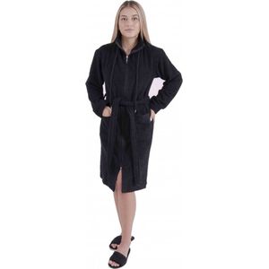 Badjas Met Rits Bamboe Zwart - XL - unisex - wafel - dames - sauna