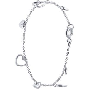 Lucardi Dames Zilveren enkelband met hartjes - Accessoire - 925 Zilver - Zilverkleurig - 24 cm