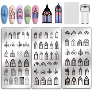 Allecto plus - Nail Art Stempel Plaat Set van 3 - Boog Element Patroon Roestvrij Staal - DIY Nageldecoratie Gereedschap - 12x6cm