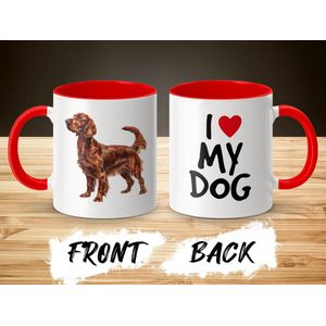 Mok rood/wit Irish Setter dog - I love my dog / dog lover / dogs - ik hou van mijn hond / hondenliefhebber / honden