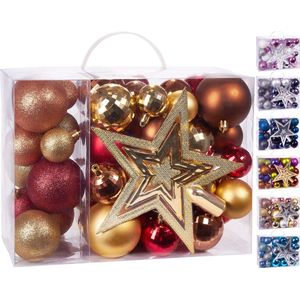 BRUBAKER 50-Delige Kerstballen Set met Boomtop - Kerstboomversiering in Rood Goud Bruin