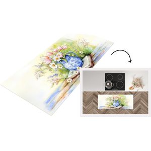 Keukenloper 120x50 cm - Keukenmat vinyl Vaas - Delftsblauw - Madeliefjes - Keukenmatten loper - Keuken vloerkleed tapijt