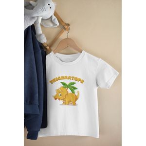 Shirt - Triceratops - Wurban Wear | Grappig shirt | Leuk cadeau | Unisex tshirt | Kinderkleding jongens | Dino | Dinosaurus | Dinosaurus speelgoed | Dino pak | Baby kleding jongens | Wit