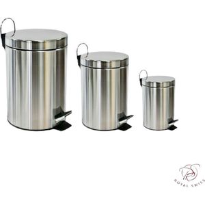 Royal Swiss - Pedaalemmer/prullenbak/vuilnisbak - 30 + 5 + 3 liter - zilver - RVS