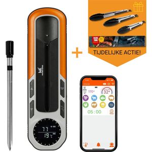 Master Knives Vleesthermometer - Draadloze BBQ Thermometer met App - Overthermometer - Kernthermometer - 1 Sonde - met Bluetooth - RVS - Inclusief serveertangen set - BBQ accesoires