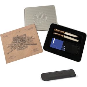 Kaweco - Cadeauset - Vulpen Breed Student 20'S Blues - Balpen Student - Bruin Ivory - Gratis Lederen Etui - Gratis Cadeaubox - Vullingen Blauw