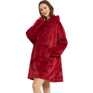 Nivard Plaid - Hoodie Deken Met Mouwen - Onesie - Fleece Blanket - Knuffeldeken - Dames - Heren - Kinderen - Extra Warm - Rood