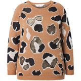 MIAMODA MIAMODA - Dames - Trui pailletten luipaardmotief lange raglanmouwen - Kameel - Maat 42+