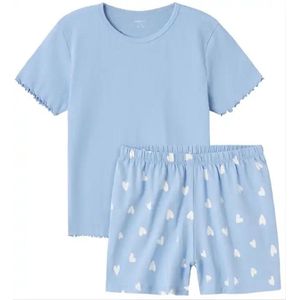 Name it meisjes pyjama set - hartjesprint - blauw - 128.