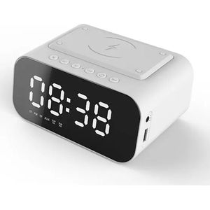 Wekkerradio - Wit - Digitale Wekker Slaapkamer - Klokradio met FM Radio - USB & Qi Draadloos Oplaadbare Alarmklok