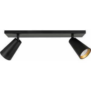Moderne plafondspot balk Petunia | 2 lichts | zwart / goud | kunststof / metaal | 40 x 10 cm | eetkamer / woonkamer lamp | modern / strak design