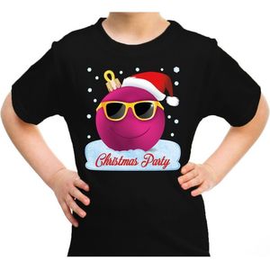 Foute kerst shirt / t-shirt coole roze kerstbal christmas party zwart voor kinderen - kerstkleding / christmas outfit 116/134