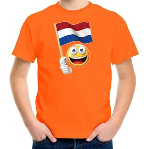 Emoticon Holland / Nederland landen t-shirt - oranje - kinderen - EK / WK / Olympische spelen shirt / kleding 146/152