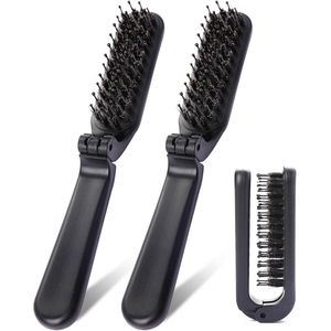 Vouwbare Reisborstel - 2 Stuks Draagbare Mini Haarborstel met Natuurlijke Varkensharen en Nylon Haren, Compact voor Handtas, Auto, Sporttas
