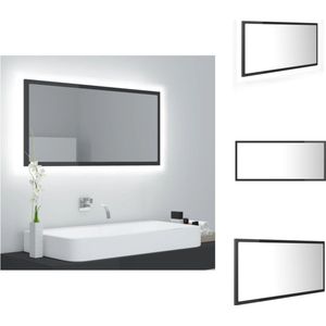 vidaXL Wandspiegel - LED - RGB-licht - 90x8.5x37 cm - Hoogglans Grijs - Badkamerkast