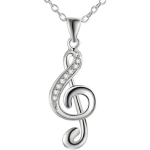 Ketting-muzieksleutel-Zilver-G-sleutel- Zirkonia - 2.5 cm-Metaal- Charme Bijoux®