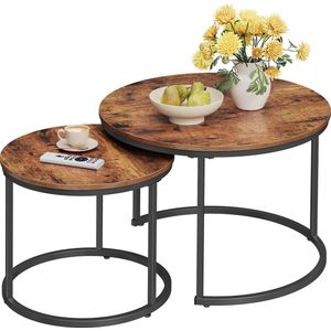 Acaza Salontafel - Salontafel rond - Set van 2 Salontafels - 72 Ø cm - Salontafel Industrieel - Vintage Bruin