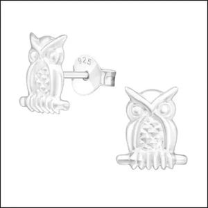 Aramat jewels ® - 925 sterling zilveren oorbellen roze uil emaille 9x6mm