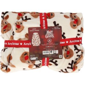 Morethansocks - Kerst Huggle Hoodie - Dames - Wit - One Size - Oversized hoodie - fleece deken met mouwen - hoodie deken dames