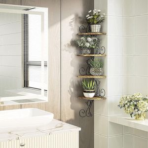 Hoekrek, wandrek vintage van massief hout, kattenvorm, zwevend rek, decoratie voor woonkamer, slaapkamer, keuken, kantoor, 4 planken, bruin